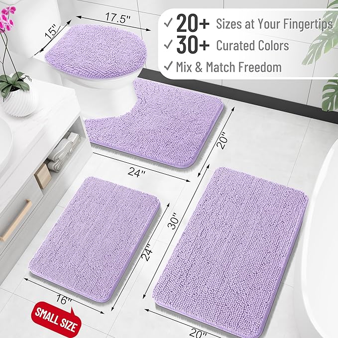 OLANLY Large Bathroom Rugs 40x24, Extra Soft Absorbent Chenille Bath Rugs, Rubber Backing Quick Dry, Machine Washable Bath Mats for Bathroom Floor, Tub and Shower, Home Decor Accessories, Lavender