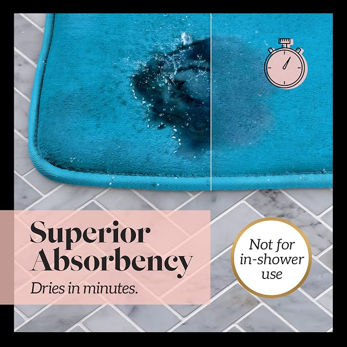 Memory Foam Bath Mat Non Slip Absorbent Super Cozy Velvet Bathroom Rug Carpet (60 inches X 24 inches, Caribbean Sea)