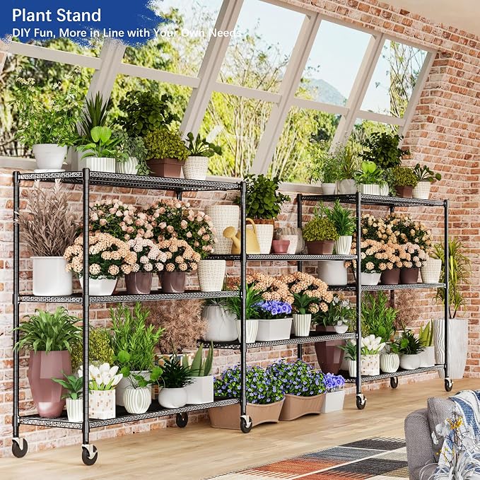 Heavy Duty Shelving, 76.2" H Garage Shelving Unit with Wheels, 4-Tier Garage Storage Shelves Metal Shelves Rack, Adjustable Industrial Shelving for Warehouse Storage, 60" W x 24" D x 76.2" H, Black