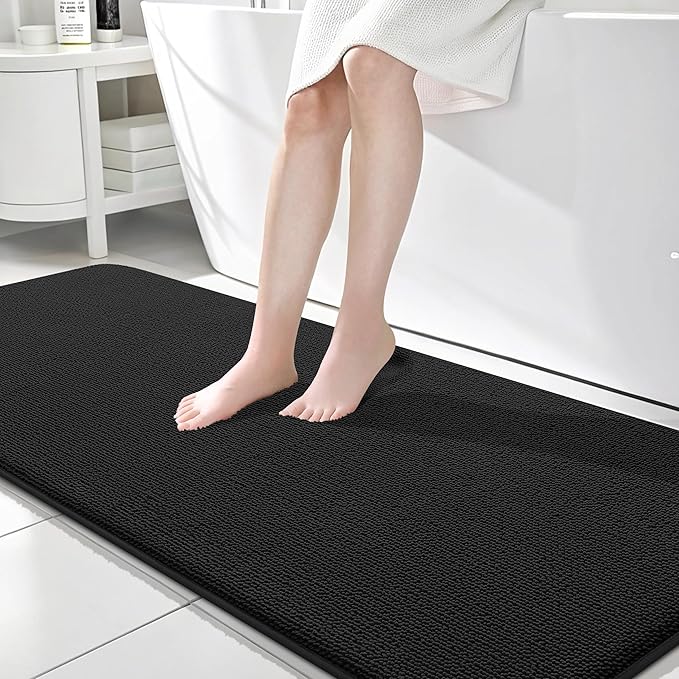 OLANLY Thick Memory Foam Bathroom Runner Rugs 70x24, Extra Soft Absorbent Long Bath Rug, Quick Dry Bath Mats, Non-Slip, Machine Washable Mat for Bathroom, Tub and Shower, Home Decor Accessories, Black