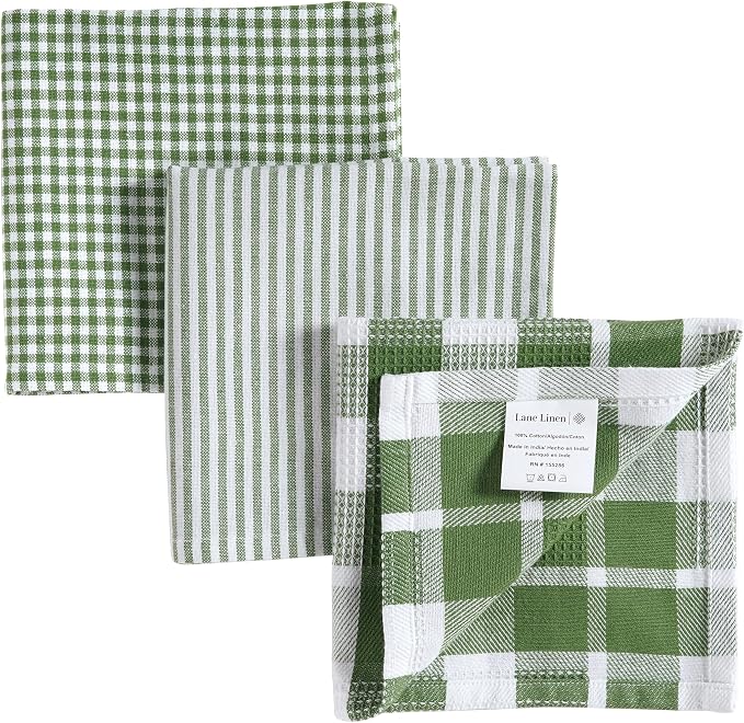 LANE LINEN Dishcloths - 6 Pack Cotton Dish Drying Towels, Soft, Durable, Absorbent Multi-Purpose Dish Cloths, 12"x12" - Olive