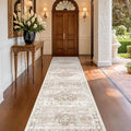 Hazo Haus Boho Washable 3x10 Hallway Runner Rug, Beige Waterproof Large Kitchen Floor Rug Indoor, Non-Slip Stain & Fade Resistant, Vintage Floral Décor (3x10 Beige/Latte)