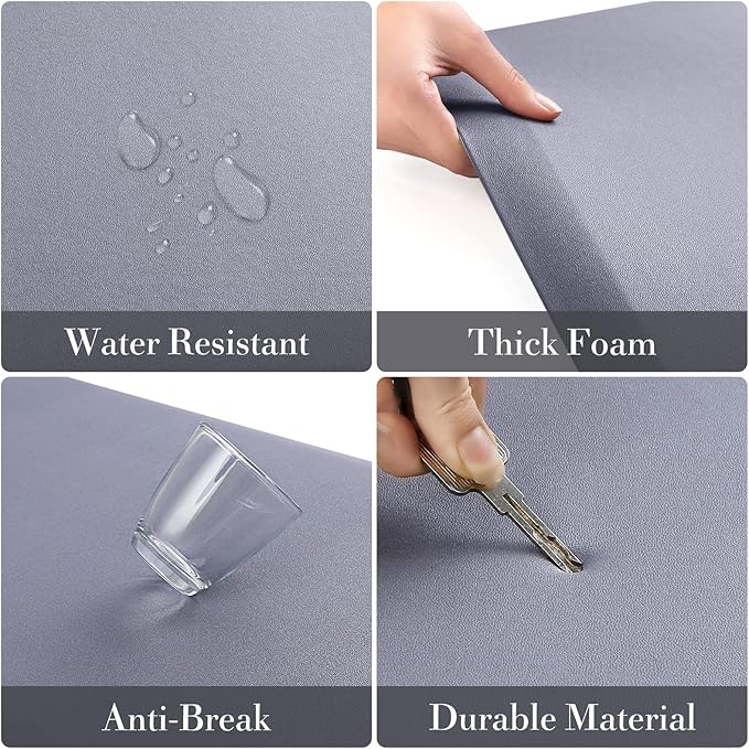 HappyTrends 2 PCS Kitchen Mat Cushioned Anti-Fatigue Floor Mat, Heavy Duty Ergonomic Comfort Foam Standing Mat, Waterproof Non-Slip Kitchen Rugs for Home, Office(17.3"x39"+17.3"x39",Grey)