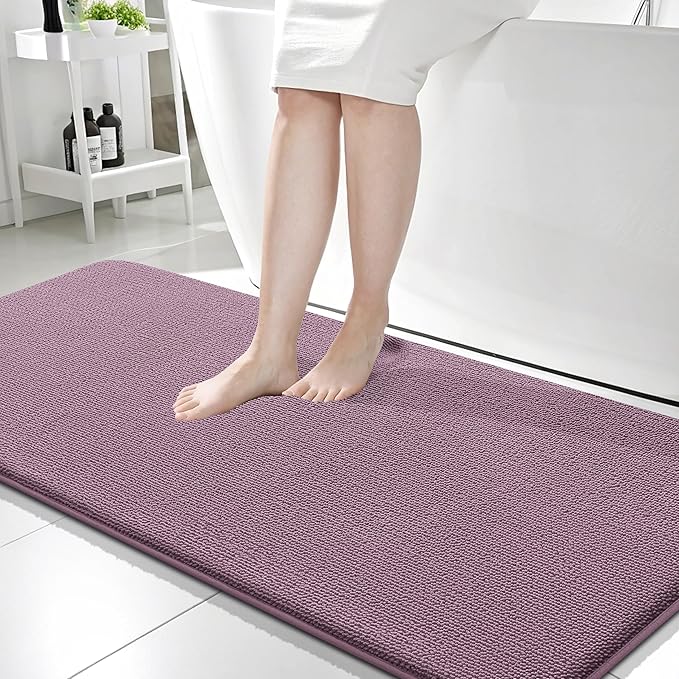 OLANLY Thick Memory Foam Bathroom Runner Rugs 59x24, Extra Soft Absorbent Long Bath Rug, Quick Dry, Non-Slip, Machine Washable Bath Mats for Bathroom, Tub and Shower, Home Decor Accessories, Deep Plum