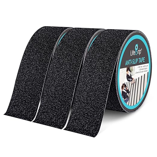 LifeGrip Anti Slip Traction Tape, (3-Pack) 2 Inch x 30 Foot (Total 90 Foot), Best Grip, Friction, Abrasive Adhesive for Stairs, Safety, Tread Step, Indoor, Outdoor, Black (2" x 30' x 3pc)
