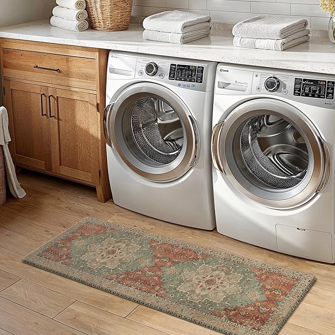 GENIMO Kitchen Mats for Floor 2PCs, Washable Anti Fatigue Mat for Cushioned, 17.3"x47"+17.3"x30", Waterproof Kitchen Rugs, Non Slip Comfort Standing Mat Rug for Home, Sink, Laundry, Multi