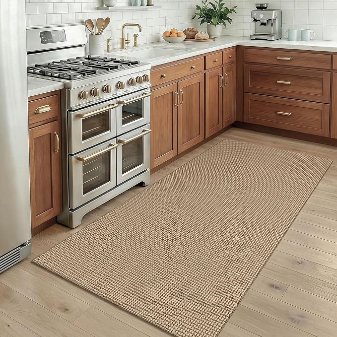 KOZYFLY Boho Rugs for Entryway 3x5 ft Washable Area Rug Non Slip Rubber Backed Entry Rug Woven Indoor Door Mat Cotton Kitchen Rugs Floor Carpet for Entryway, Foyer, Backdoor, Orange Beige/Tan/Brown