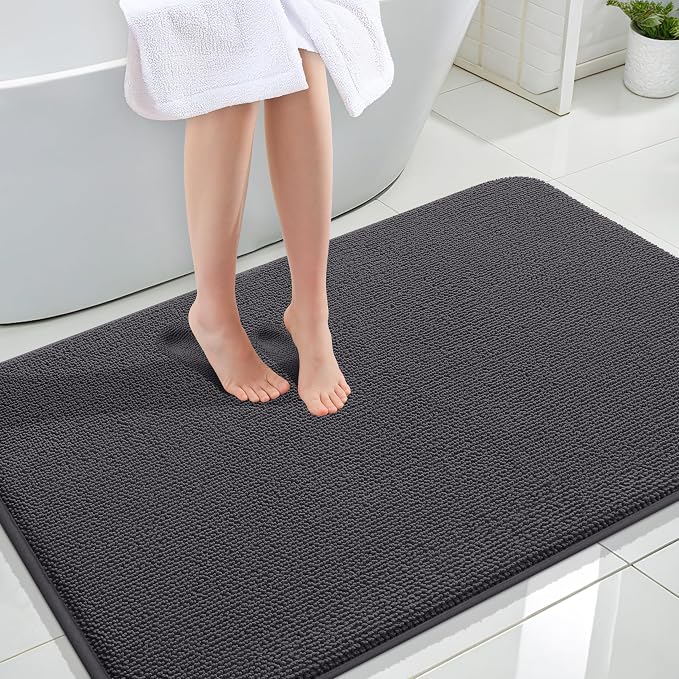 OLANLY Thick Memory Foam Large Bathroom Rugs 47x32, Extra Soft Absorbent Bath Rug, Quick Dry Bath Mat, Non-Slip, Machine Washable Mats for Bathroom, Tub and Shower, Home Decor Accessories, Dark Grey