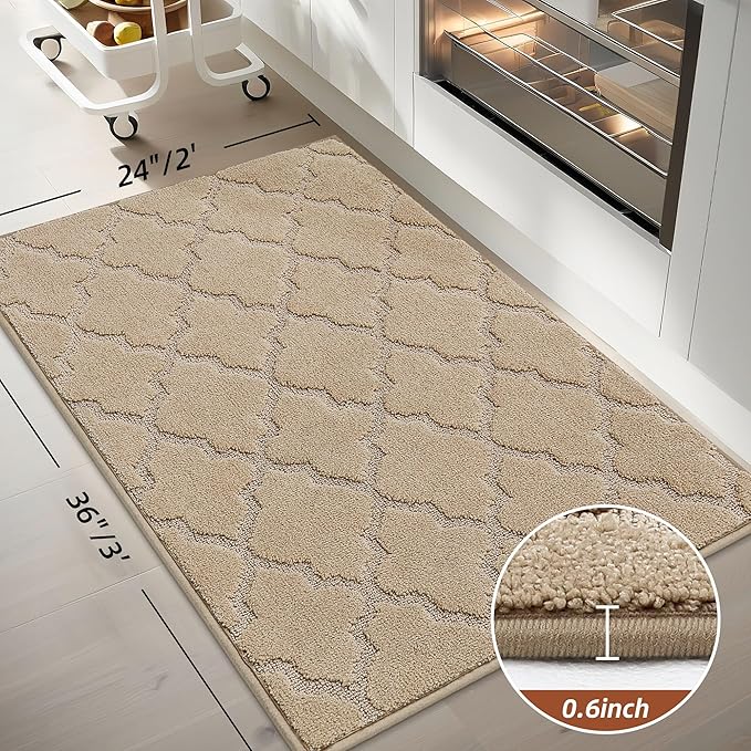 COSY HOMEER Kitchen Rugs 24"x36" Non-Slip Washable Kitchen Mats for Floor Absorbent Kitchen Carpet Soft Rugs for Kitchen,Sink Mat,Entrance,Area Rug,Warm Beige