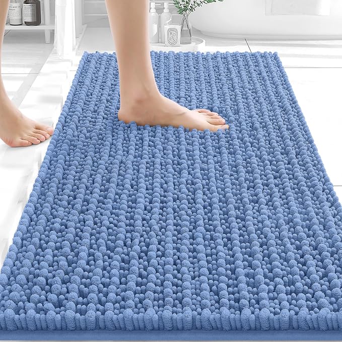 OLANLY Bathroom Rug Mat 30x20, Thick Soft and Absorbent Chenille Bath Mat, Non-Slip Rubber Backing, Machine Washable Quick Dry Bath Rugs for Tub Shower Floor, Home Decor Accessories, Cornflower Blue
