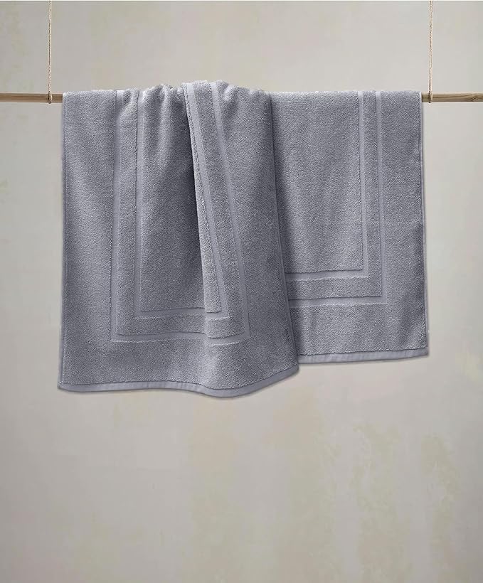 Feather & Stitch 2 Piece Towel Like Bath Mats (30x21 Inch) 100% Cotton Terry Bath Mats, Bathroom Shower Floor Mats [NOT A Bathroom Rug], Soft Absorbent Washable Mats - Grey