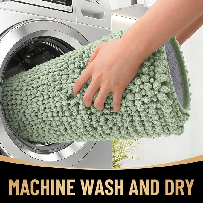 OLANLY Thick Bathroom Runner Rugs 70x24, Extra Soft Absorbent Chenille Bath Rugs, Rubber Backing, Machine Wash Dry, Long Bath Mats for Bathroom, Tub and Shower, Home Decor Accessories, Sage Green