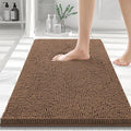 Smiry Luxury Chenille Bathroom Rugs 24x16, Extra Soft and Absorbent Shaggy Bath Mat, Machine Washable, Non-Slip Plush Carpet Runner for Tub, Shower, and Floor, Home Decor Accessories, Mocha