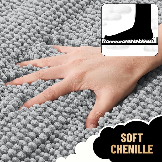 OLANLY Thick Small Bathroom Rugs 24x16, Extra Soft Absorbent Chenille Striped Bath Rugs, Rubber Backing, Machine Wash, Bath Mats for Bathroom Floor, Tub and Shower, Home Decor Accessories, Light Grey