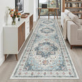 Madane 3x12 Hallway Runner Rug - Non Slip Washable 12ft Runner for Hallways Soft Vintage Kitchen Rugs Low-Pile Carpet Runner for Entryway Bathroom Thin Floor Mat for Bedroom Dining Room, Blue