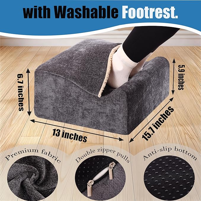 Foot Rest for Under Desk at Work, Office Footrest with Warm Feet Pocket,Ergonomic Under Desk Footrest with Washable Cover, Stool for Office Chair & Back &Pain Relief (Dark Gray+)
