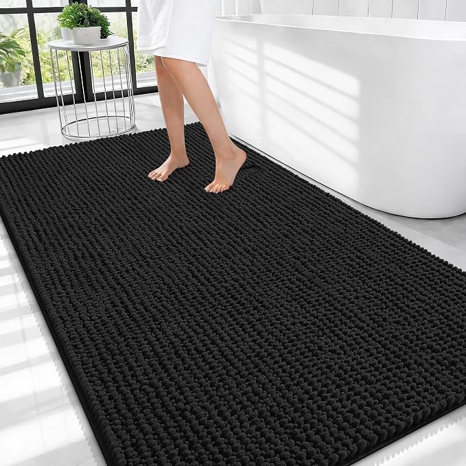 OLANLY Thick Large Bathroom Rugs 44x32, Extra Soft Absorbent Chenille Bath Rugs, Rubber Backing, Machine Wash Dry, Bath Mats for Bathroom Floor, Tub and Shower, Home Decor Accessories, Black