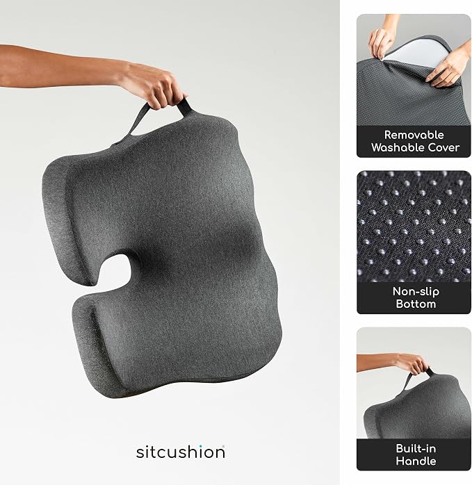 SitCushion Extra Large Memory Foam Seat Cushions for Office Chairs, Pressure Relief Seat Cushion for Tailbone Pain Relief, Sciatica & Back Pain, Ergonomic Office Chair Cushion for Long Sitting (Black)