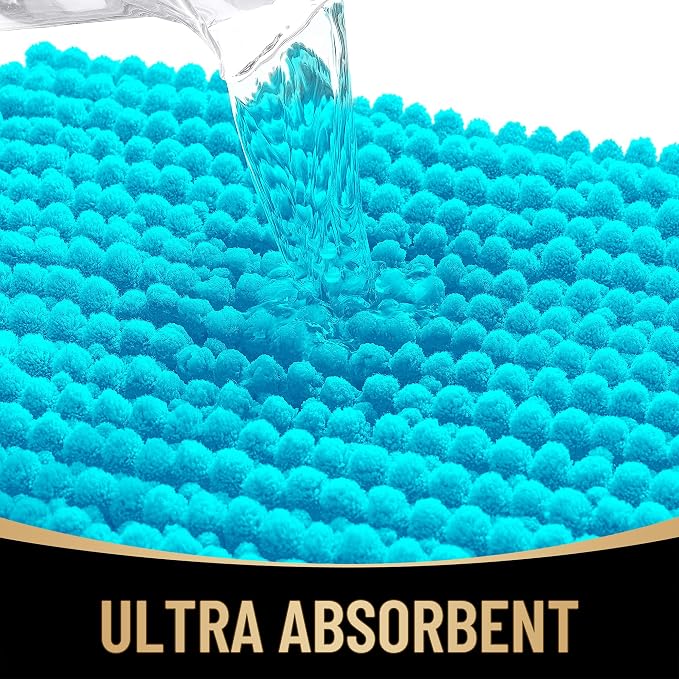 OLANLY Thick Bathroom Rugs 30x20, Extra Soft Absorbent Chenille Bath Rugs, Rubber Backing, Machine Wash Dry, Bath Mats for Bathroom Floor, Tub and Shower, Home Decor Accessories, Aqua Sky