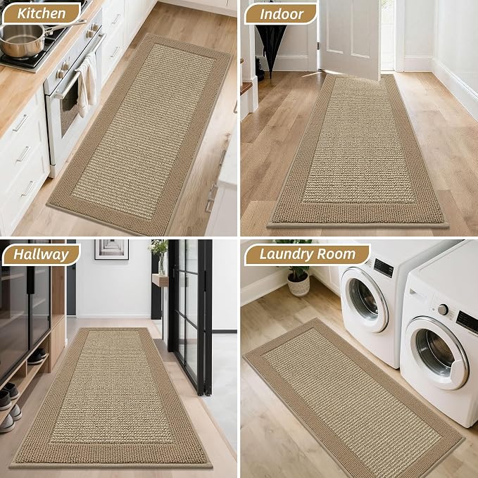 BEQHAUSE Indoor Door Mat 20" x 48", Dirt Trapper Door Mats Non-Slip Entryway Rugs Washable, Resist Dirt Absorbent Welcome Mat, Low Profile Floor Mats for Front Back Door and Entryway, Beige