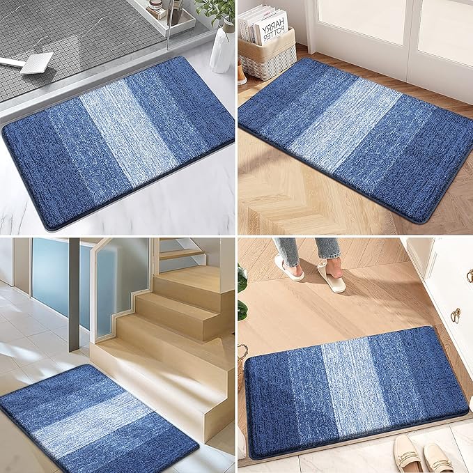 Kitinjoy Indoor Outdoor Door Mat, 54x24 Non-Slip Absorbent Dirt Trapper, Low-Profile Washable Inside Entrance Front Floor Mat, Sturdy Soft Entry Doormats for Entryway, Navy Blue