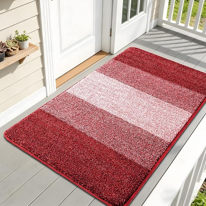 Kitinjoy Indoor Outdoor Door Mat, 59x32 Non-Slip Absorbent Dirt Trapper, Low-Profile Washable Inside Entrance Front Floor Mat, Sturdy Soft Entry Doormats for Entryway, Burgundy