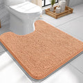 OLANLY Toilet Rugs U-Shaped 24x24, Extra Soft Absorbent Chenille Contour Bathroom Rugs for Toilet, Dry Quickly, Machine Washable, Non-Slip Bath Mat, Peach