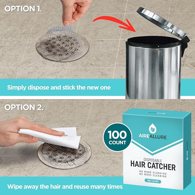 100 Pack Disposable Shower Drain Hair Catcher Mesh Stickers - Peel & Stick Drain Strainers to Prevent Clogs, Strong Waterproof Adhesive, Mess-Free Disposable Drain Covers for Shower & Bathtub