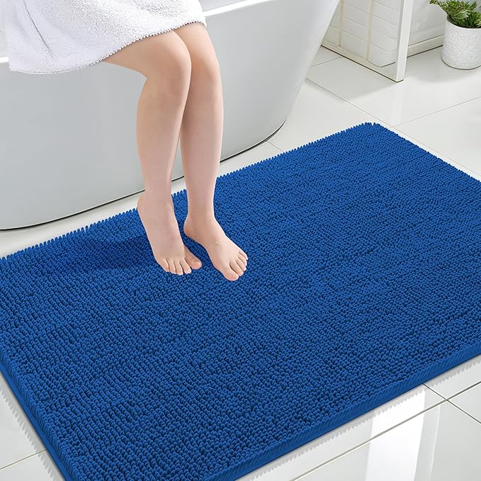 OLANLY Large Bathroom Rugs 47x32, Soft Absorbent Chenille Bath Rugs, Rubber Backing Quick Dry, Machine Washable Bath Mats for Bathroom Floor, Tub and Shower, Home Decor Accessories, Deep Navy Blue