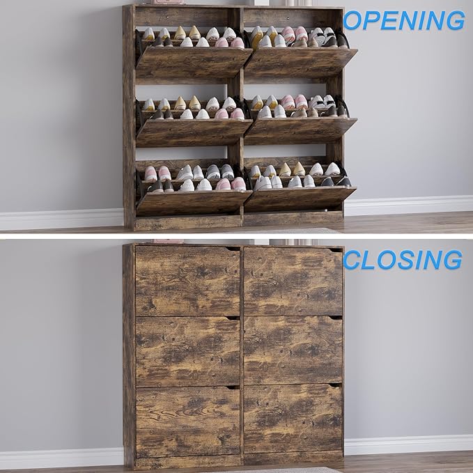 BORNOON Shoe Cabinet with 6 Flip Drawers, Slim Narrow Shoe Storage Cabinet, Freestanding Shoe Organizer for Entryway, Hallway, Foyer