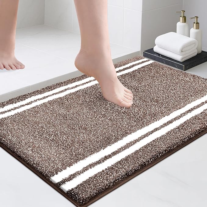 PURRUGS Bathroom Rug Non-Slip Machine Washable 20" x 30", Super Absorbent and Quick Dry Shaggy Microfiber Bath Mat, Extra Soft and Plush Bath Rug for Bathtub, Shower, and Sink, Brown
