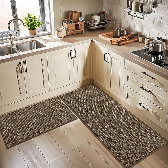 BEQHAUSE Kitchen Runner Rugs 24"x84", Non-Slip Kitchen Mats for Floor, Super Absorbent and Stain Resistant Kitchen Rug, Machine Washable Rugs for Kitchen, Hallway, Laundry & Sink, Brown