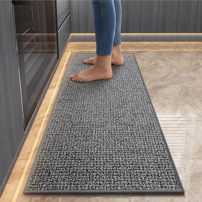 Kitchen Mats for Floor, Super Absorbent Kitchen Rugs Non Slip Washable, Rubber Backing Soft Braided Kitchen Sink Mat Kitchen Runner Rug Standing Mat, Front of Sink, Easy Clean, Grey 17"x47"