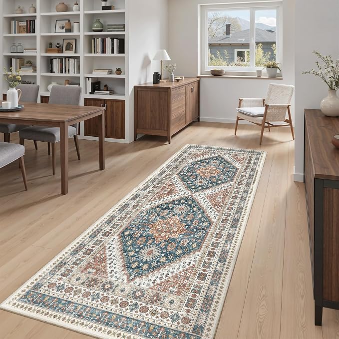 Madane Hallway Runner 3x8, Kitchen Rugs Washable Entryway Rug Vintage Kitchen Runners Non Slip Indoor Area Rug Farmhouse Carpet Runner for Bathroom Living Room Bedroom (3 X 8, Navy Blue)