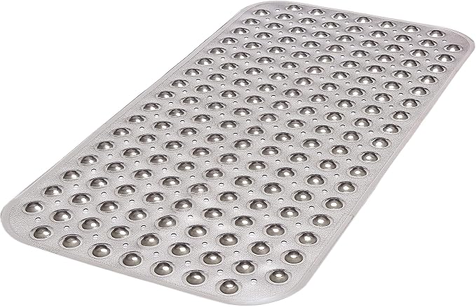 Medium Non-Slip Bathtub & Shower Mat 31x16 (Smooth/Non-Textured Tubs Only) Safe, Clean, Machine-Washable, Superior Grip&Drainage, Vinyl, Transparent Gray (Grey)