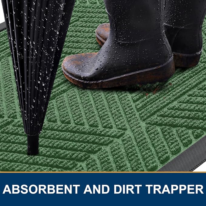 Smiry Front Door Mat Outside Entrance, Heavy Duty Sturdy Natural Rubber Doormat, Trap Dirt and Moisture, Easy Clean Low Profile Welcome Floor Mats for Indoor Outdoor Entry, 59x23 Inch, Green