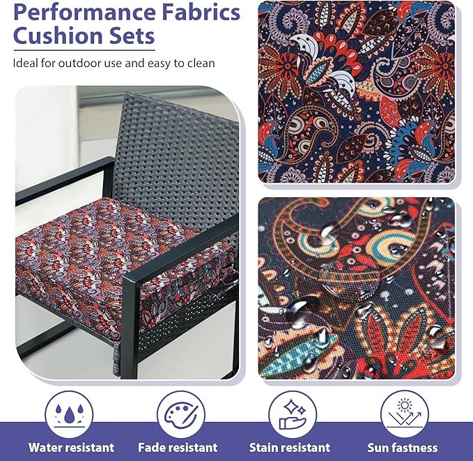 IPYNBAP Outdoor Chair Cushions Set of 4 -Waterproof Outdoor Seat Cushions for Patio Furniture, Patio Chair Cushion with Handle and Ties, Out Door Chair Pads,18.5x16x3-Square, Artistic Floral