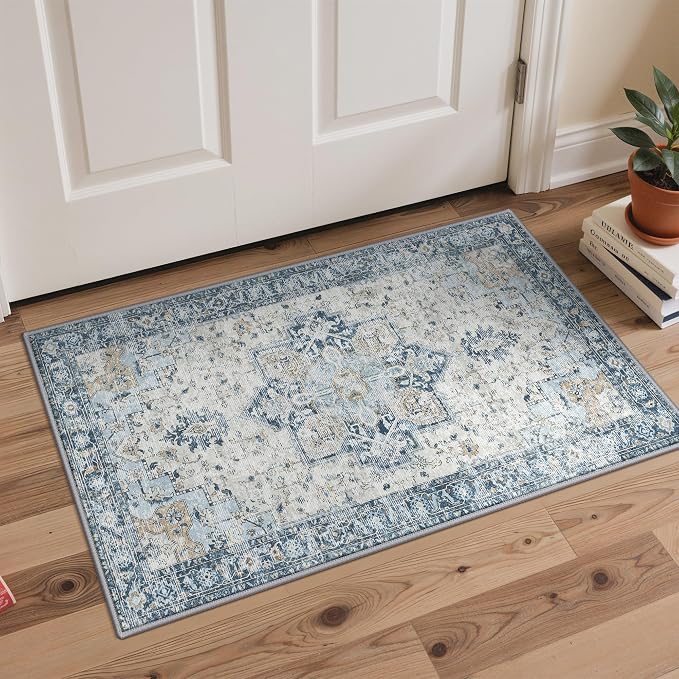 GENIMO Kitchen Rugs Non Slip Washable, 2PCS Kitchen Mats for Floor, Cushioned Standing Mat, Kitchen Runner Rug Floor Mat for Kitchen Decor, Laundry, Sink, Entryway, Home, 20"x32"+20"x59", Blue
