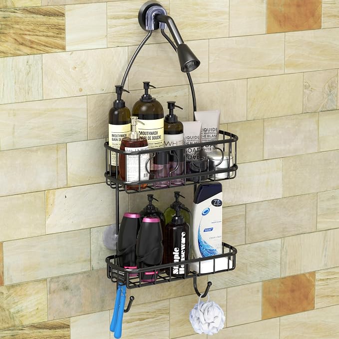 Simple Houseware Bathroom Hanging Shower Head Caddy Organizer, Black (24 x 10.2 x 4.25 inches)