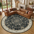 RELEANY Area Rugs Round 10ft Washable Non-Slip, Floral Vintage Distress Medallion Carpet for Living Room Bedroom Dining Room, Vintage Black Brown Neutral