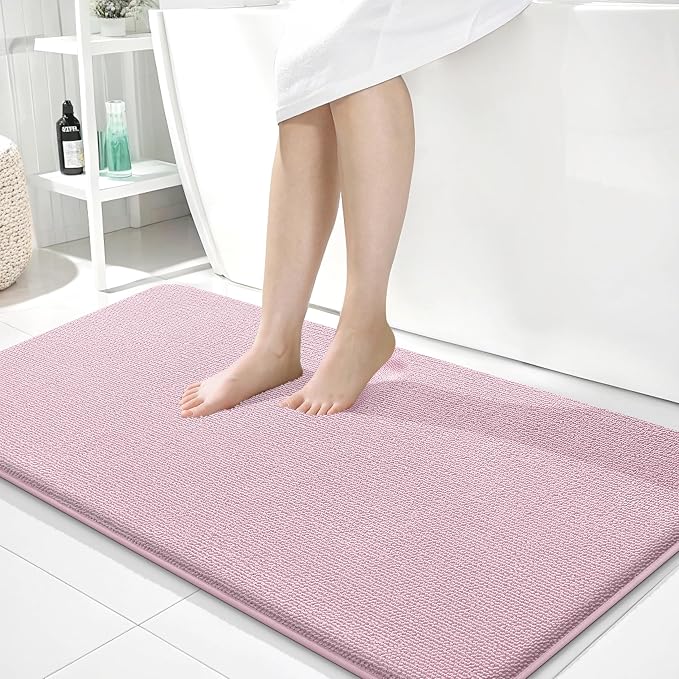 OLANLY Thick Memory Foam Bathroom Runner Rugs 44x24, Extra Soft Absorbent Long Bath Rug, Quick Dry, Non-Slip, Machine Washable Bath Mat for Bathroom, Tub and Shower, Home Decor Accessories, Dusty Rose