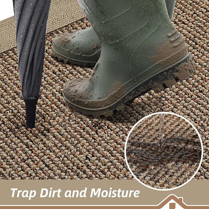 BEQHAUSE Indoor Door Mat 20" x 48", Dirt Trapper Door Mats Non-Slip Entryway Rugs Washable, Resist Dirt Absorbent Welcome Mat, Low Profile Floor Mats for Front Back Door and Entryway, Taupe