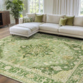 RELEANY Area Rugs 7'x10' Washable Non-Slip, Floral Vintage Distress Medallion Carpet for Living Room Bedroom Dining Room, Sage Green Yellow
