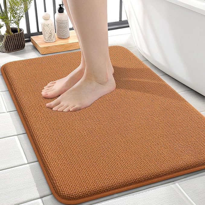 OLANLY Thick Memory Foam Small Bathroom Rugs 24x16, Extra Soft Absorbent Bathroom Mat, Quick Dry Bath Mats, Non-Slip, Machine Washable Carpet for Bathroom, Tub and Shower, Home Decor Accessories, Clay