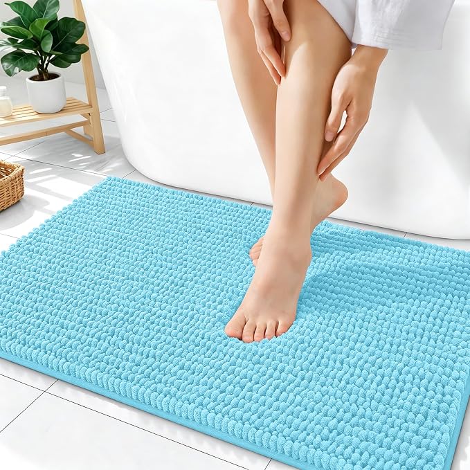 OLANLY Thick Bathroom Rugs 36x24, Extra Soft Absorbent Chenille Bath Rugs, Rubber Backing, Machine Wash Dry, Bath Mats for Bathroom Floor, Tub and Shower, Home Decor Accessories, Sky Blue