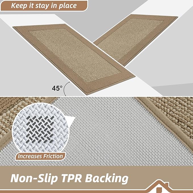 BEQHAUSE Indoor Door Mat 24" x 60", Dirt Trapper Door Mats Non-Slip Entryway Rugs Washable, Resist Dirt Absorbent Welcome Mat, Low Profile Floor Mats for Front Back Door and Entryway, Beige