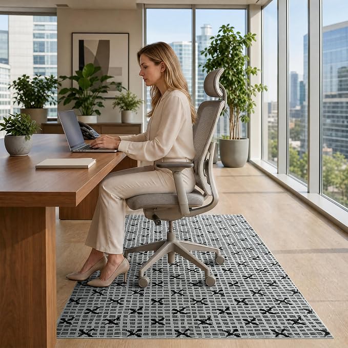 48"x60" Office Chair Mat for Hardwood Tile Floor, Under Desk Carpet Protector for Rolling Computer Chair Mat, Machine Washable Area Rug, Anti-Slip 1/5" Thick Low Pile Thin Floor Mat, Birch Grey