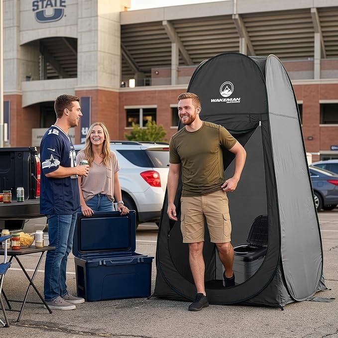 Wakeman Pop Up Changing Tent, 3.3 x 3.3 x 6.2ft, Camping Shower Tent for Portable Toilet Stall or Dressing Room with Carry Bag for Camping, Beach, or Tailgate, Polyester