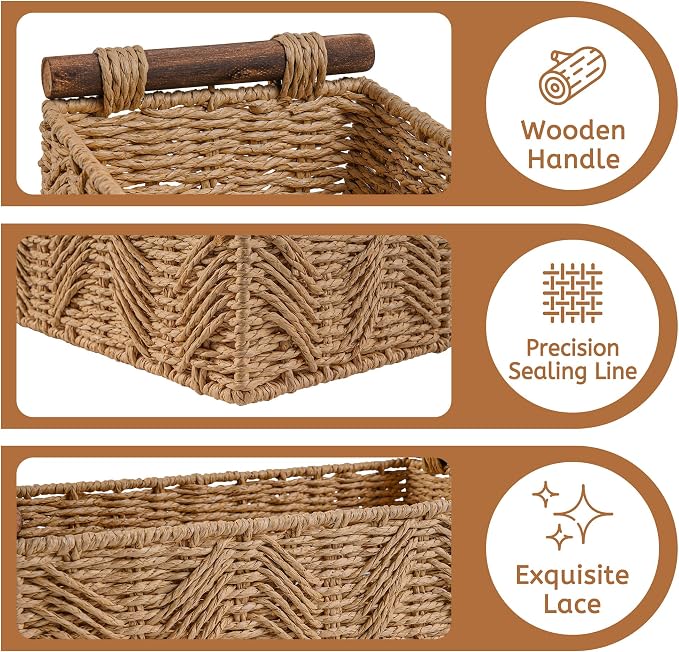 Bathroom Baskets for Organizing with Handle Decorative Basket for Bathroom Countertop Storage Toilet Paper Storage Basket for Toilet Tank Top Small Baskets Set,Cream