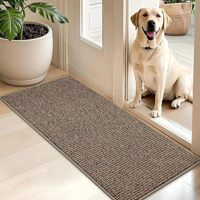 BEQHAUSE Dirt Trapper Door Mat 20" x 48", Non-Slip Washable Doormats Entrance Mat, Dirt Resistant and Absorbent Welcome Mat, Low Profile Floor Mats for Front Back Door and Entryway, Beige